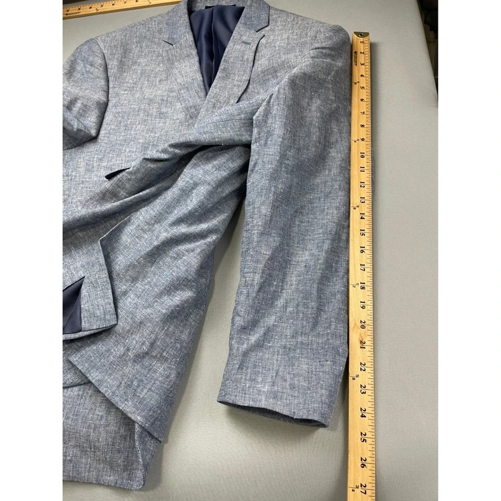 Bar III Mens Slim Fit Blazer Sport Coat Blue Linen Cotton‎ Blend 46R